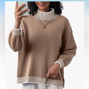 NWT Women's Tan Sweater with White Accents